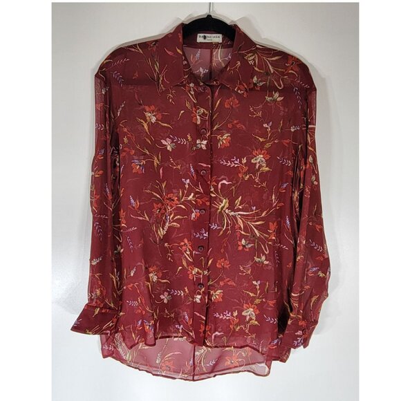 Balenciaga Authentic Red Floral Sheer Silk Blouse, Womens Size IT 36 / US 4 - Picture 7 of 11